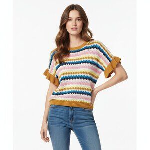 Womens Crochet Top Size Large Multicolor Artsy Chevron Squares Boho Festival